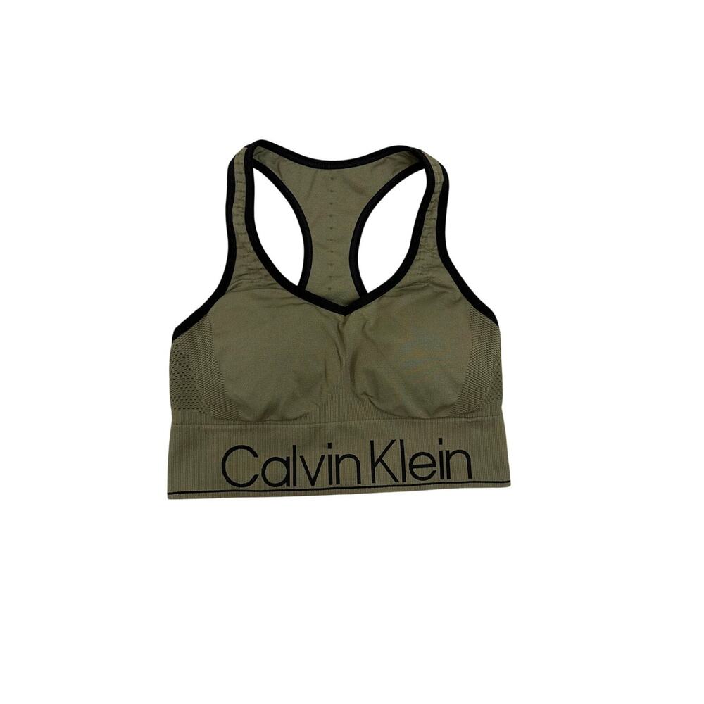 Calvin Klein Performance Green Black Medium Impact Racerback Sports Bra Medium
